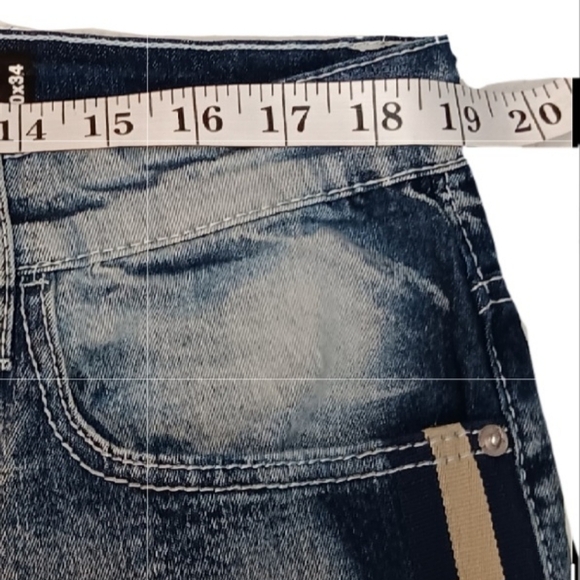 Y2K South Pole Biker Jeans Mid Rise Skinny Distressed Blue 40x34 Stripes & Paint - Picture 6 of 13